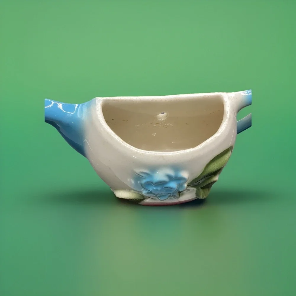 Vintage 1950's Pottery Teapot Wall Pocket Planter Fruit & Floral Ceramic‎